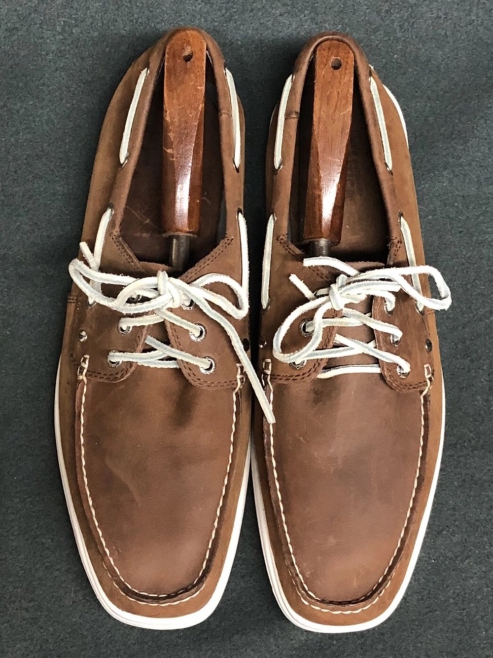 NAUTICA Hyannis Mens BOAT SHOES Brown Leather White Strings Sole Size 12